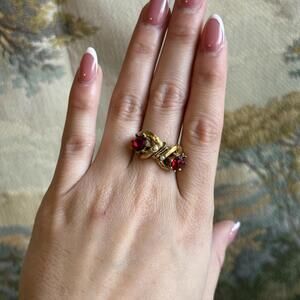 Vintage Ruby Red double Rhinestone Ring
